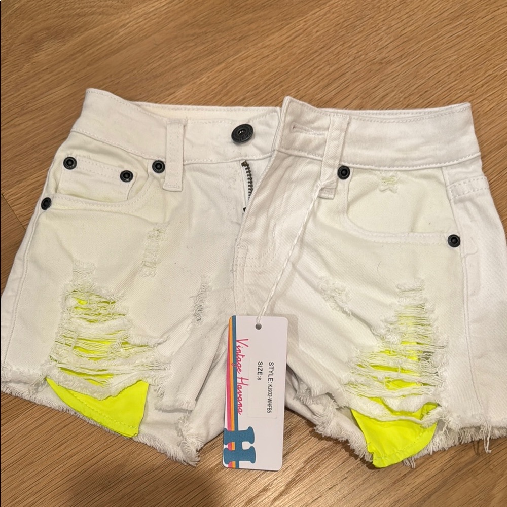 Vibrant White and Yellow Women's Distressed Shorts